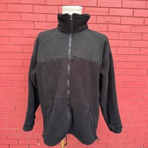 Polartec Fleece Jacket Full Zip Black Military Cold Weather Layer Mens Large